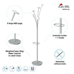 Alba Coat Stand Festival 5 Pegs Silver Grey and White