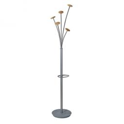 Alba Coat Stand Festival 5 Pegs Silver Grey and Light Wood
