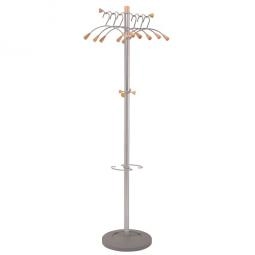 Alba Coat Stand Wave Plus 6 Hangers Wood and Silver Grey