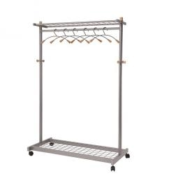 Alba Mobile Garment Rack Lux + 6 Hangers Wood  and Chrome