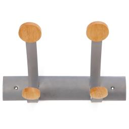 Alba Wall Coat Hook 2 Double Pegs Silver Grey/Light Wood - PMV2