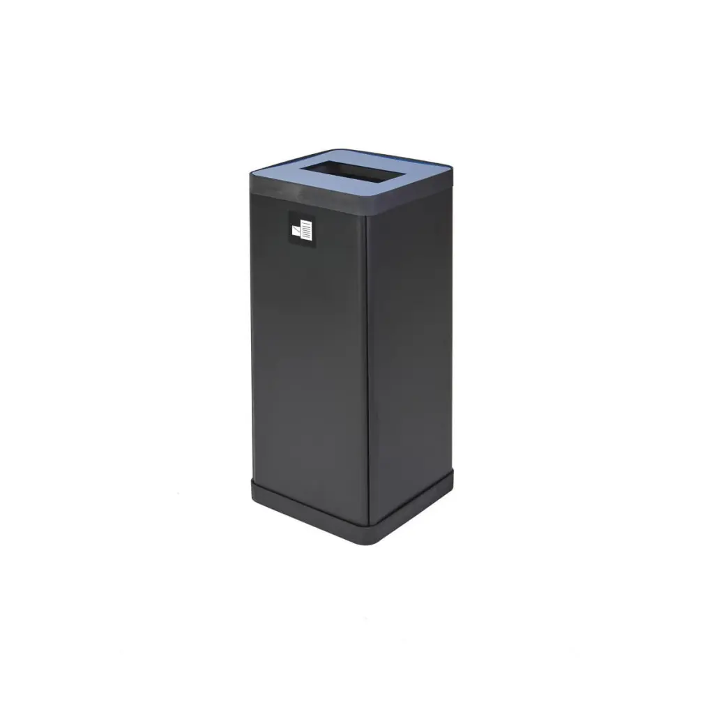 Alba Recycling Bin 50L Steel For Paper Black With Blue Oblong Hole Lid H73xW31xD31cm - PBCORBN B