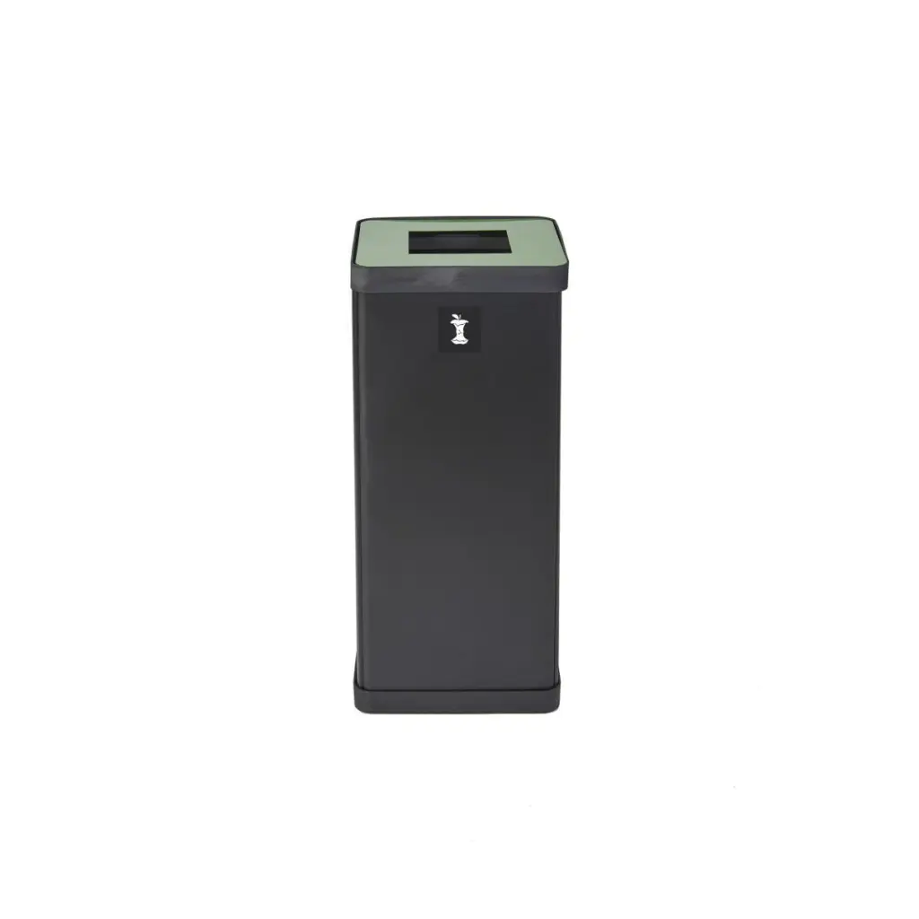 Alba Recycling Bin 50L Steel Black With Green Square Hole Lid H73xW31xD31cm - PBCORBN V