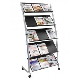 Alba Mobile Display 5 Shelves 15 Views A4 Black and Silver Grey