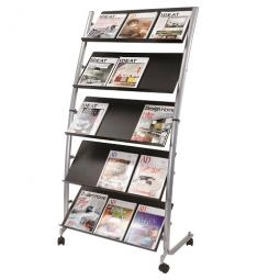 Alba Mobile Display 5 Shelves 15 Views A4 Black and Silver Grey