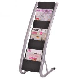 Alba Fixed Literature Stand 6 Compartment Black and Silver