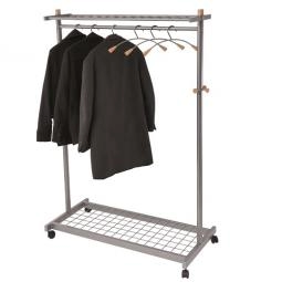 Alba Mobile Garment Rack Lux + 6 Hangers Wood  and Chrome