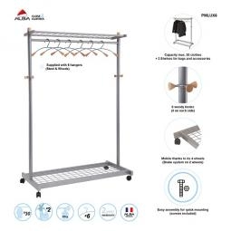 Alba Mobile Garment Rack Lux + 6 Hangers Wood  and Chrome